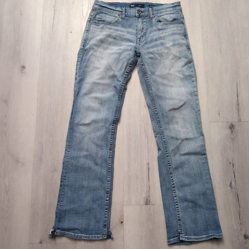 BKE Aiden Straight Jeans Women's 32 Blue Regular Cut Of Hems/Sides